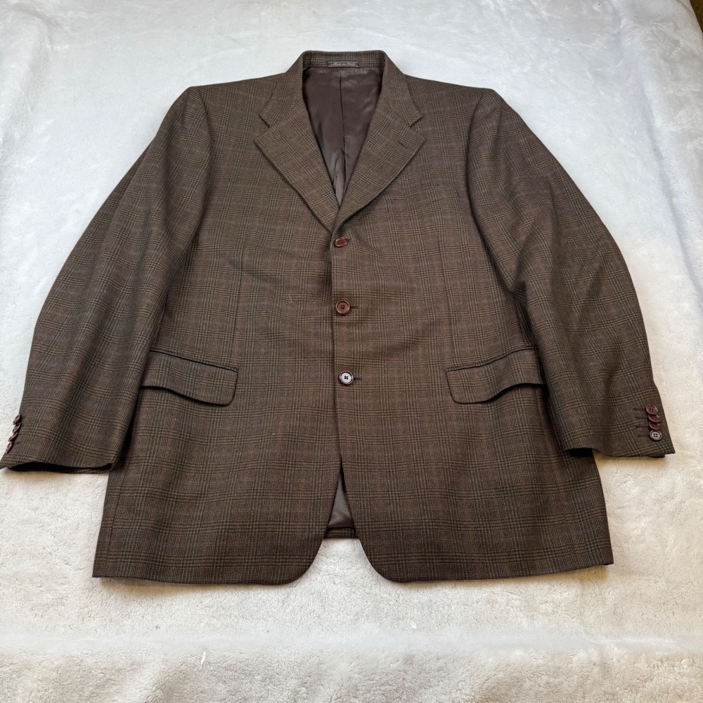 Trussini Linea Classico Mens Brown‎ Plaid Wool Cashmere Blazer Jacket Italy 58
